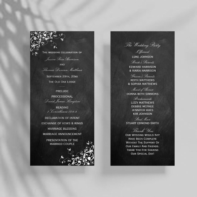 White Swirls On Chalkboard Wedding Program (Creator Uploaded)