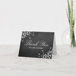 White Swirls On Chalkboard Wedding Thank You Card