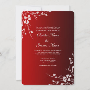 White Swirls on Red Wedding Invitation