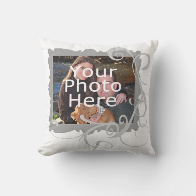 White Swirly Custom Photo Frame Cushion (Front)