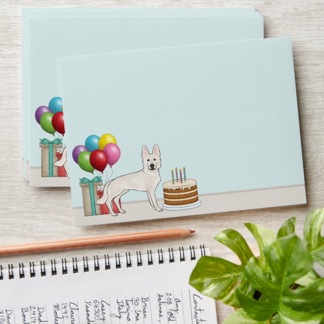 White Swiss German Shepherd Dog Colourful Birthday Envelope (Stacked)