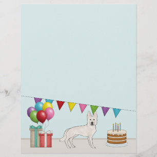 White Swiss German Shepherd Dog Colourful Birthday Letterhead