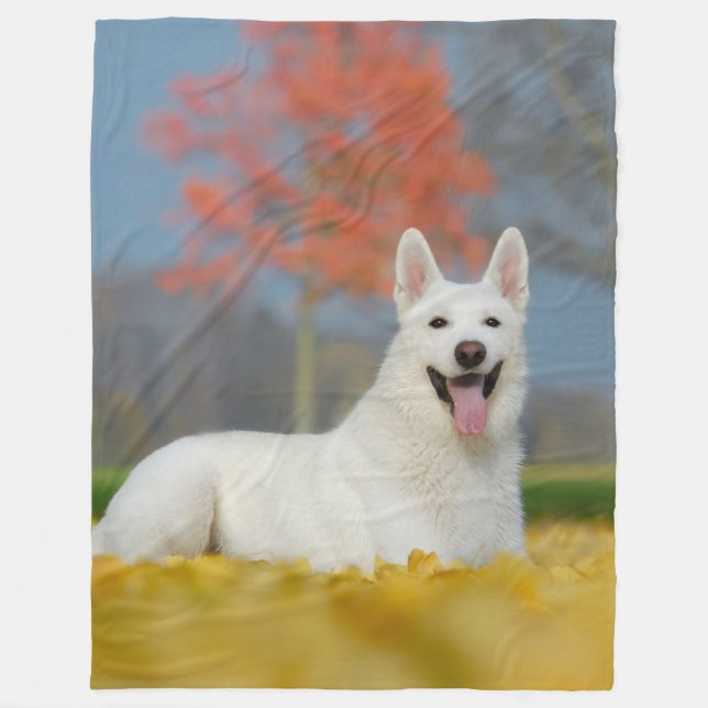 White Swiss Shepherd Dog Photo _ Cute Furry Friend Fleece Blanket (Front)