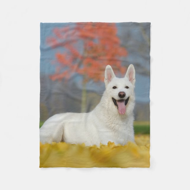 White Swiss Shepherd Dog Photo Cute Furry Friend " Fleece Blanket (Front)