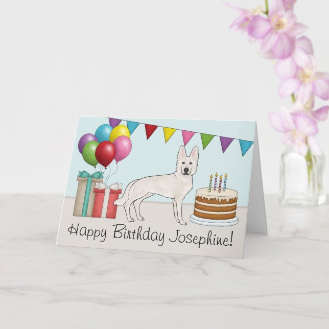 White Swiss Shepherd GSD Colourful Happy Birthday Card (Orchid)