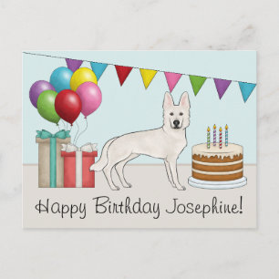 White Swiss Shepherd GSD Colourful Happy Birthday Postcard