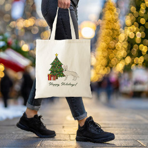 White Swiss Shepherd GSD Dog Green Christmas Tree Tote Bag