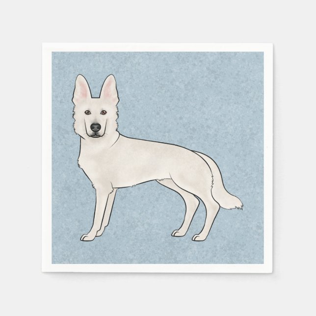 White Swiss Shepherd White GSD Cartoon Dog Blue Napkin (Front)