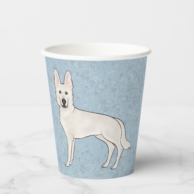 White Swiss Shepherd White GSD Cartoon Dog Blue Paper Cups (Front)