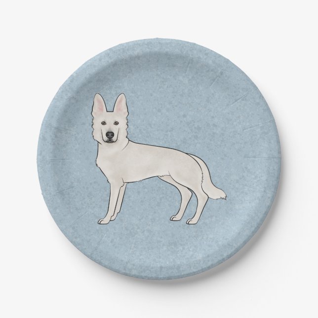 White Swiss Shepherd White GSD Cartoon Dog Blue Paper Plate (Front)