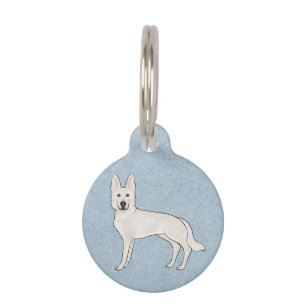 White Swiss Shepherd White GSD Cartoon Dog Blue Pet Tag