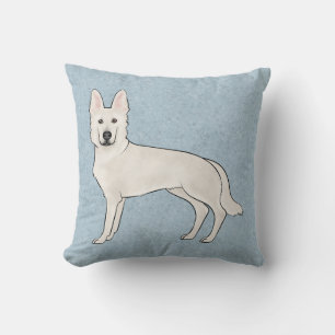 White Swiss Shepherd White GSD Cartoon Dog Blue Throw Pillow