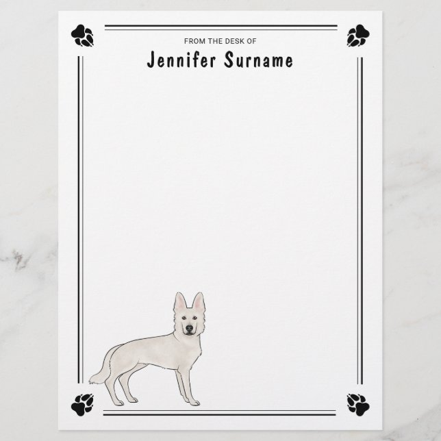 White Swiss Shepherd White GSD Cute Cartoon Dog Letterhead (Front)