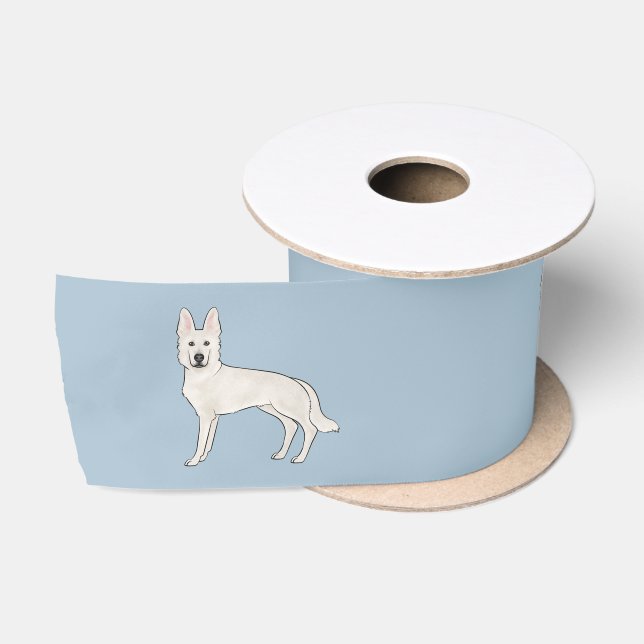 White Swiss Shepherd White GSD Cute Cartoon Dog Satin Ribbon (Spool)