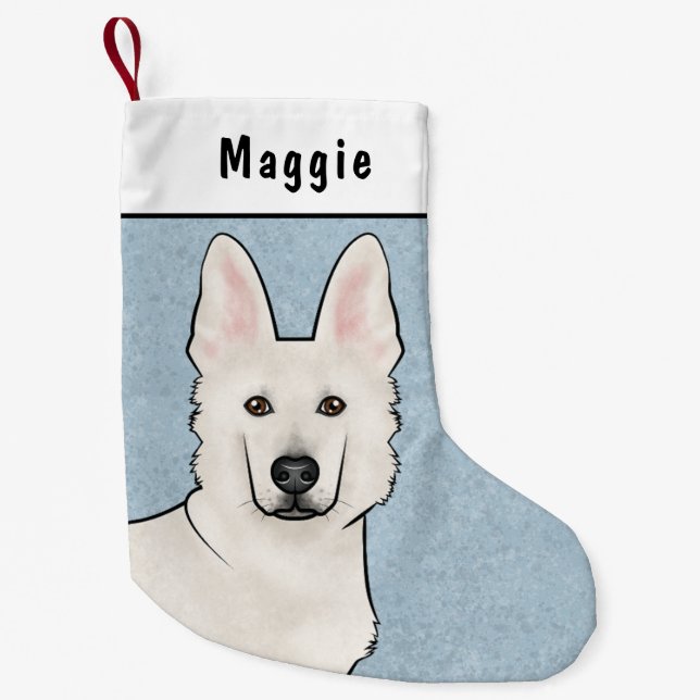 White Swiss Shepherd White GSD Cute Dog Head Blue Small Christmas Stocking (Front)