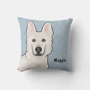 White Swiss Shepherd White GSD Cute Dog Head Blue Throw Pillow