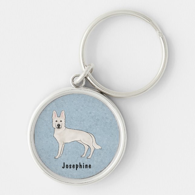 White Swiss Shepherd White GSD Cute Dog With Name Keychain (Front)