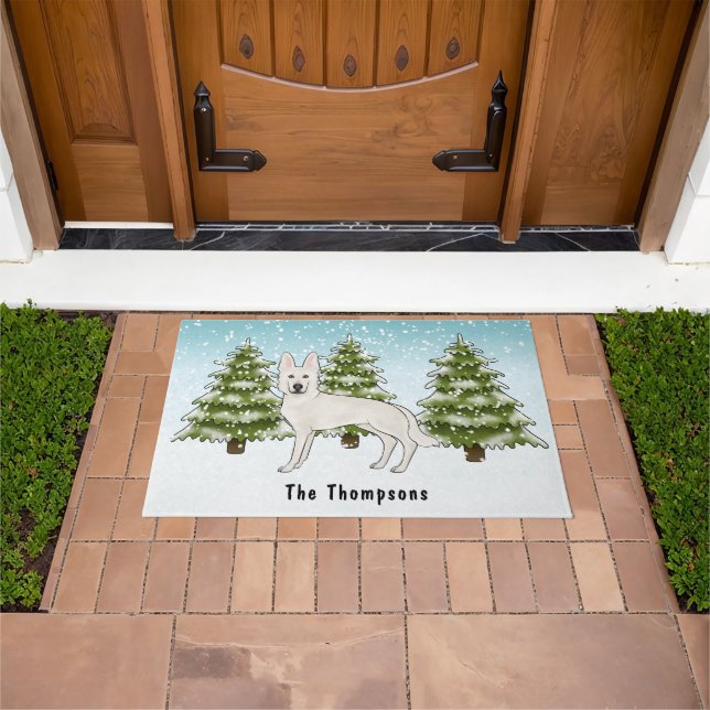 White Swiss Shepherd White GSD Dog Winter Forest Doormat (Outdoor)