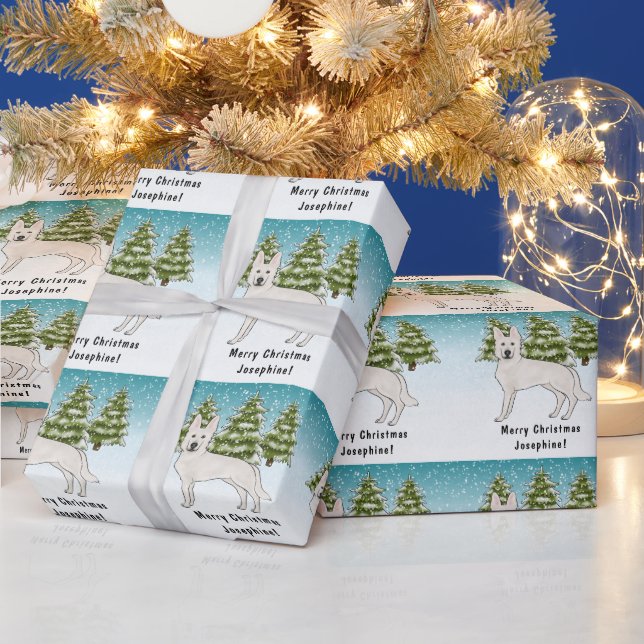 White Swiss Shepherd White GSD Dog Winter Forest Wrapping Paper (Holidays)
