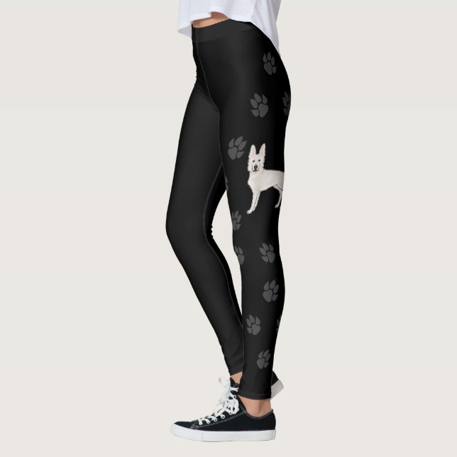 White Swiss Shepherd White GSD Dog With Grey Paws Leggings (Left)