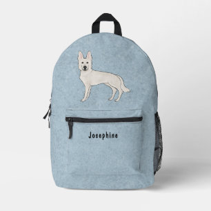 White Swiss Shepherd White GSD With Custom Text Printed Backpack