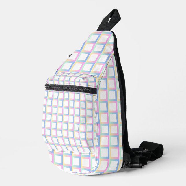 White Symmetric Chequered Gradient Pattern Frames Sling Bag (Right Corner)