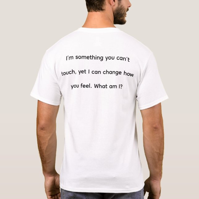 white t shirt for men with a riddle on the back (Back)