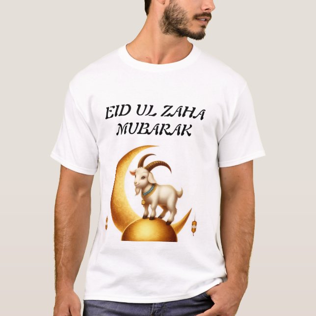 White T shirt with Eid mubarak design  (Front)