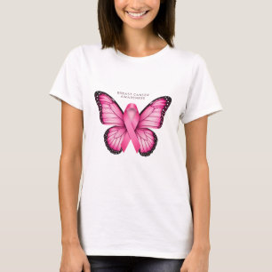 White T-Shirt with Pink Butterfly Graphic