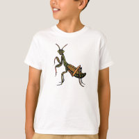 White t-shirt with Praying Mantis design