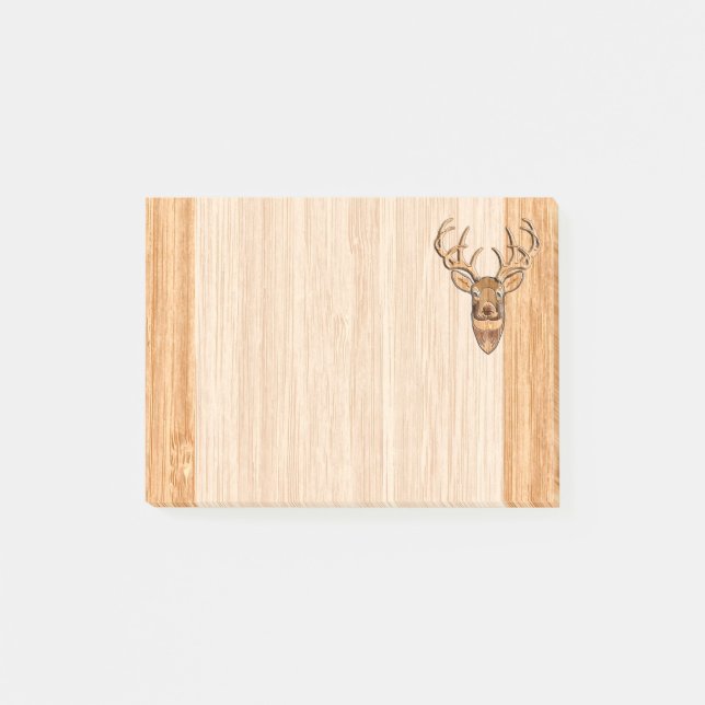 White Tail Buck Deer Head Wood Grain Style Post-it Notes (Front)