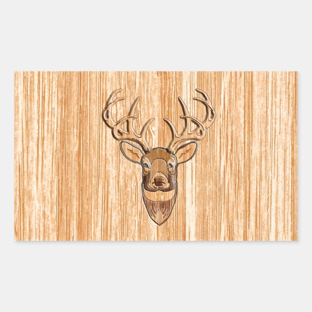 White Tail Buck Deer Head Wood Grain Style Sticker (Front)