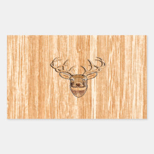 White Tail Buck Deer Head Wood Grain Style Sticker