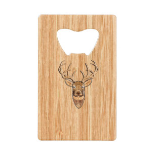 White Tail Deer Buck Wood Grain Style Design Credit Card Bottle Opener