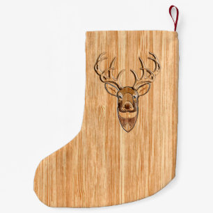 White Tail Deer Buck Wood Grain Style Design Small Christmas Stocking
