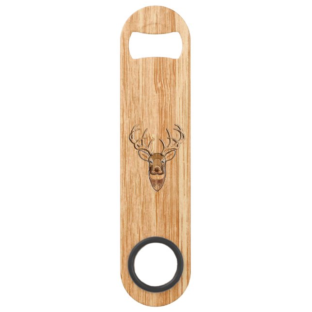 White Tail Deer Buck Wood Grain Style Design Speed Bottle Opener (Front)