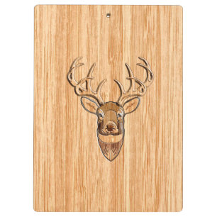 White Tail Deer Head Blond Wood Grain Style Clipboard