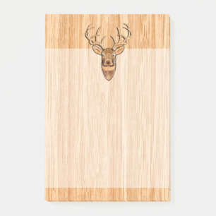 White Tail Deer Head Blond Wood Grain Style Post-it Notes