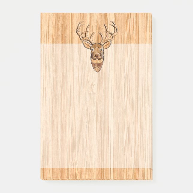 White Tail Deer Head Blond Wood Grain Style Post-it Notes (Front)