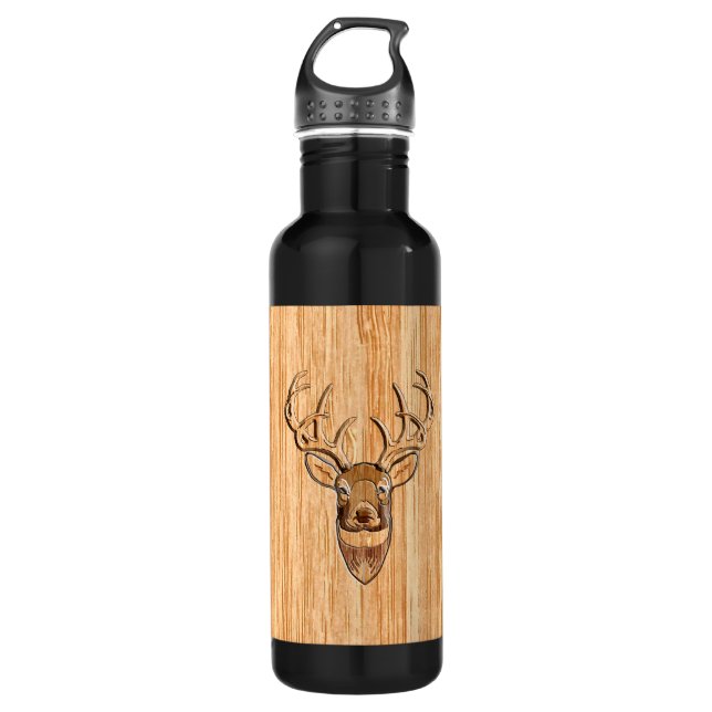 White Tail Deer Head Blonde Wood Grain Style 710 Ml Water Bottle (Front)