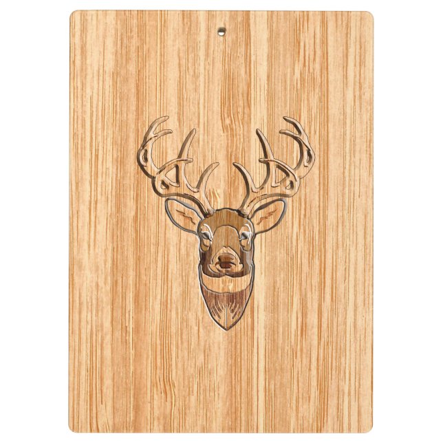 White Tail Deer Head Blonde Wood Grain Style Clipboard (Back)