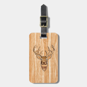 White Tail Deer Head Blonde Wood Grain Style Luggage Tag