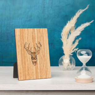 White Tail Deer Head Blonde Wood Grain Style Plaque
