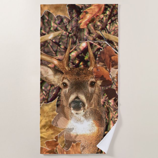 White Tail Deer Head Fall Energy Spirited on a Beach Towel (Front)