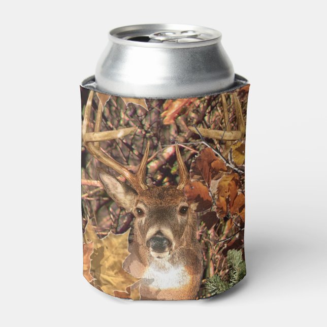 White Tail Deer Head Fall Energy Spirited on a Can Cooler (Can Front)