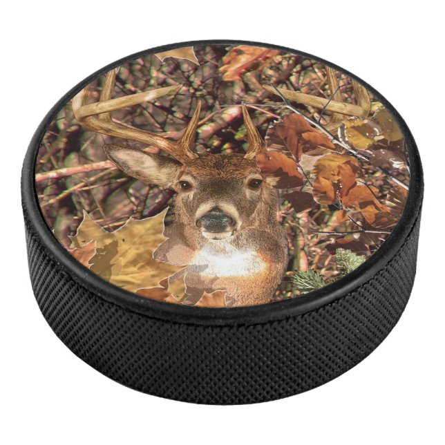 White Tail Deer Head Fall Energy Spirited on a Hockey Puck (3/4)