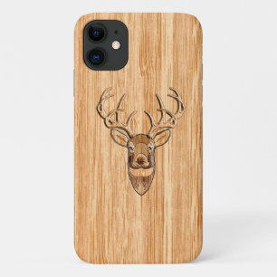White Tail Deer Head Light Wood Grain Style iPhone 11 Case