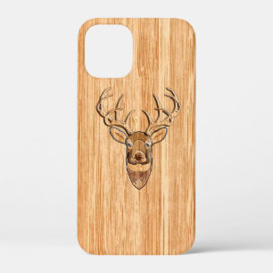 White Tail Deer Head Light Wood Grain Style iPhone 12 Mini Case