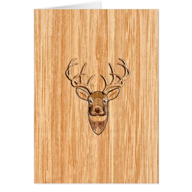 White Tail Deer Head Wood Grain Background (Front)