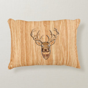 White Tail Deer Head Wood Grain Decor Decorative Pillow